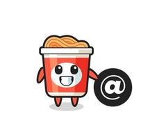 Cartoon Illustration of instant noodle standing beside the At symbol vector