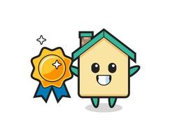 house mascot illustration holding a golden badge vector