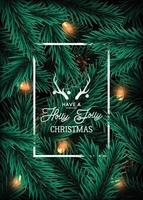 Realistic Christmas tree branches background with lighting garland. vector