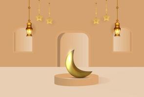 Ramadan kareem background with 3d luxury podium and lanters vector