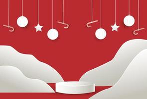 Merry Christmas and paper style product podium background vector