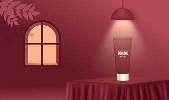 red square podium and palm leaf shadow in 3d illustration vector