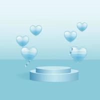 realistic 3d rendering podium with love balloons vector