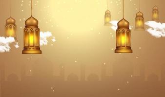 Ramadan kareem background with lantern lights vector