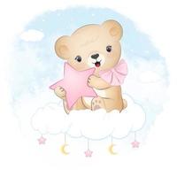 Cute Teddy bear sitting on the cloud vector