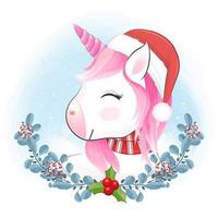 Cute unicorn and wreath Christmas vector