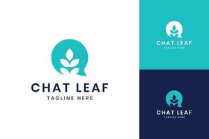 chat leaf negative space logo design vector