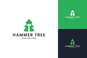 hammer tree negative space logo design vector