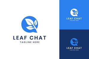 leaf chat negative space logo design vector