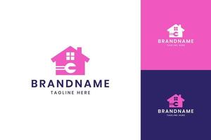 wrench house negative space logo design vector