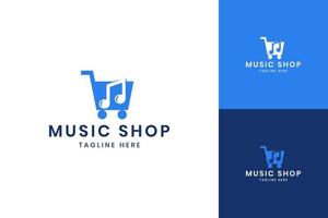 music shop negative space logo design vector