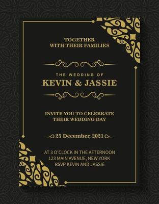 dark black wedding invitation with pattern