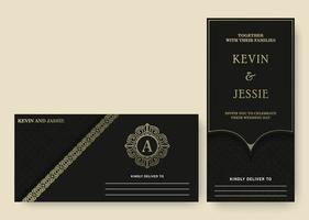 dark black wedding invitation with pattern vector