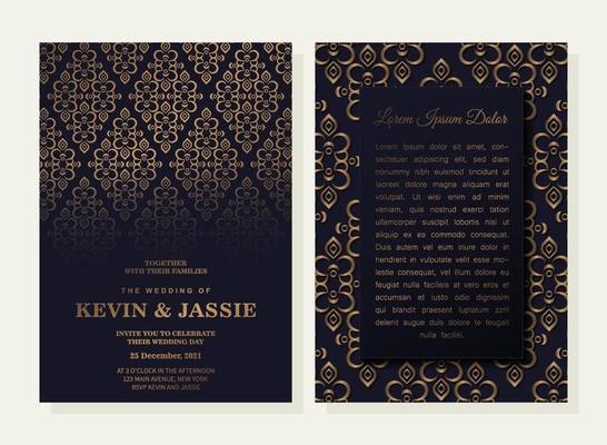 dark black wedding invitation with pattern