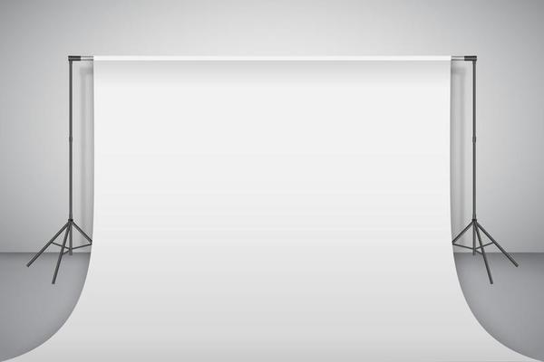 Empty photo studio. Realistic 3D template mock up. Backdrop stand