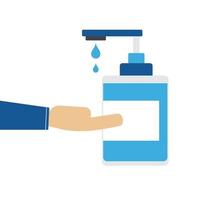 Wash hands. Man holding soap in hand under water tap vector