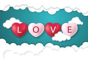 Heart balloon flying with shape frame kiss and blow air on the sky vector