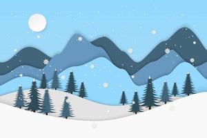 Merry Christmas greeting card with landscape in flat modern style vector