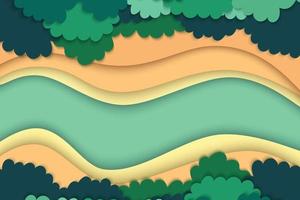 Top view of green forest canopy,river and clouds background. vector