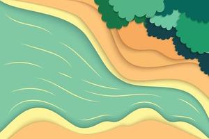 Top view of green forest canopy,river and clouds background. vector