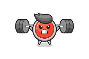 emergency panic button mascot cartoon with a barbell vector