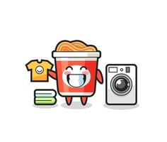 Mascot cartoon of instant noodle with washing machine vector