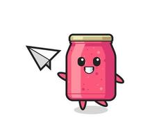 strawberry jam cartoon character throwing paper airplane vector
