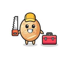 Illustration of french bread character as a woodworker vector