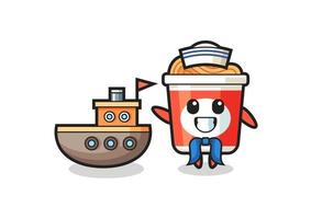 mascota de personaje de fideos instantáneos como un marinero vector