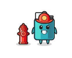 personaje mascota de encendedor como bombero vector