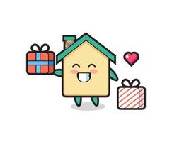 house mascot cartoon giving the gift vector