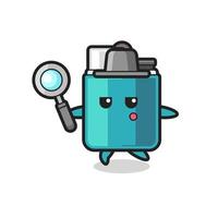 lighter cartoon character searching with a magnifying glass vector