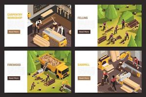 Lumberjack Isometric Banners Set vector