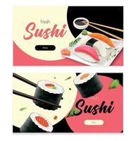 Realistic Sushi Horizontal Banners Set vector