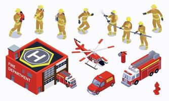 Firefighter Isometric Color Set vector