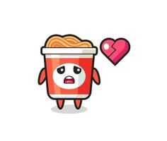 instant noodle cartoon illustration is broken heart vector