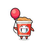 instant noodle mascot illustration is playing balloon vector