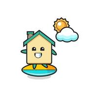 Illustration of house cartoon do surfing on the beach vector