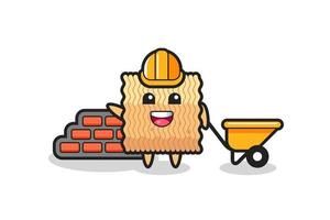 Cartoon character of raw instant noodle as a builder vector