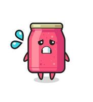 Personaje de mascota de mermelada de fresa con gesto de miedo vector