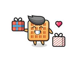 waffle mascot cartoon giving the gift vector