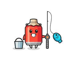 Mascot character of drink can as a fisherman vector