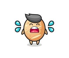 french bread cartoon illustration with crying gesture vector