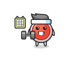 emergency panic button mascot cartoon doing fitness with dumbbell vector