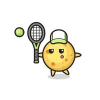 Cartoon character of round cheese as a tennis player vector