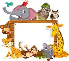 Empty wooden frame with various wild animals vector