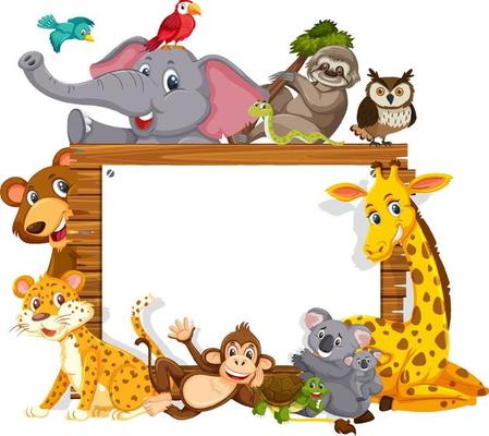 Empty wooden frame with various wild animals