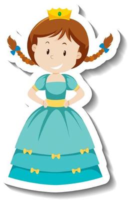 Cute princess in blue dress cartoon character sticker