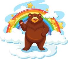 oso pardo en la nube con arco iris vector