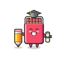 matches box illustration cartoon is graduation with a giant pencil vector